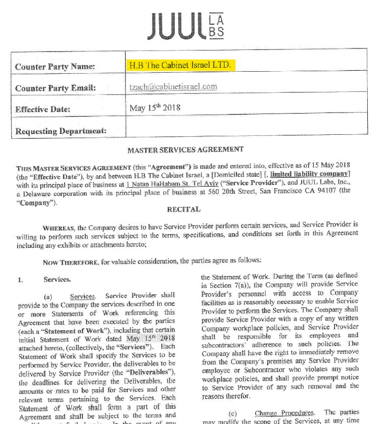 החוזה עם חברת הלובינג "הקבינט" בראשות הלוביסט צח בורוביץ' (מתוך מסמכי ג'ול)